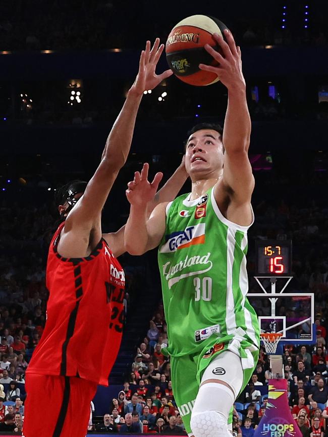 Owen Foxwell had a huge impact in just six minutes on the floor in the Phoenix’s loss to Perth. Picture: Getty Images