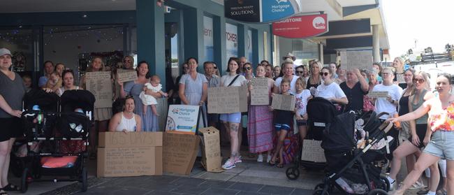 More than 50 residents protested outside Gladstone MP, Glenn Butcher's office on Monday morning. Picture: Nilsson Jones