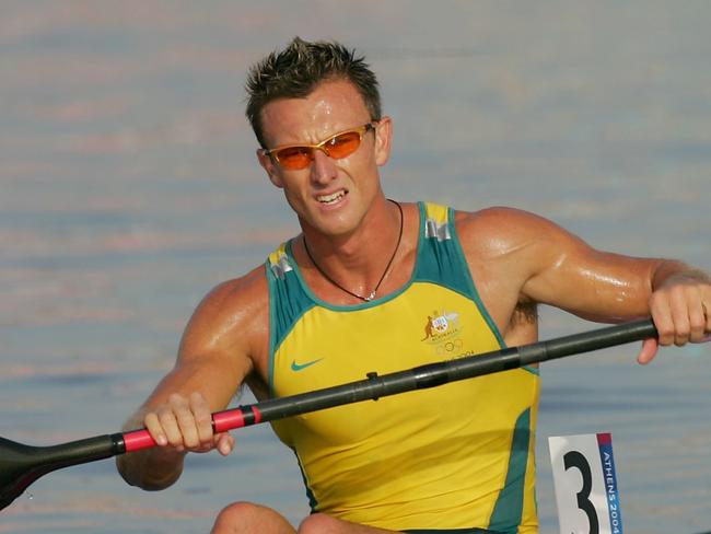 ATHENS - AUGUST 27:  Nathan Baggaley of Australia competes during the men's K-1 class 1,000 metre final on August 27, 2004 during the Athens 2004 Summer Olympic Games at the Schinias Olympic Rowing and Canoeing Centre in Athens, Greece. (Photo by Stuart Franklin/Getty Images)