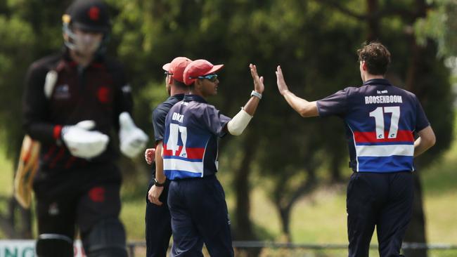 Premier: Ben Roosenboom celebrates a wicket for Footscray. Picture: Stuart Milligan