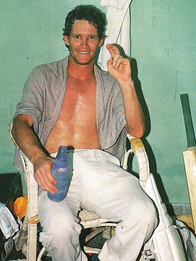 Dean Jones he defies delirium to smile in the Madras dressing room.