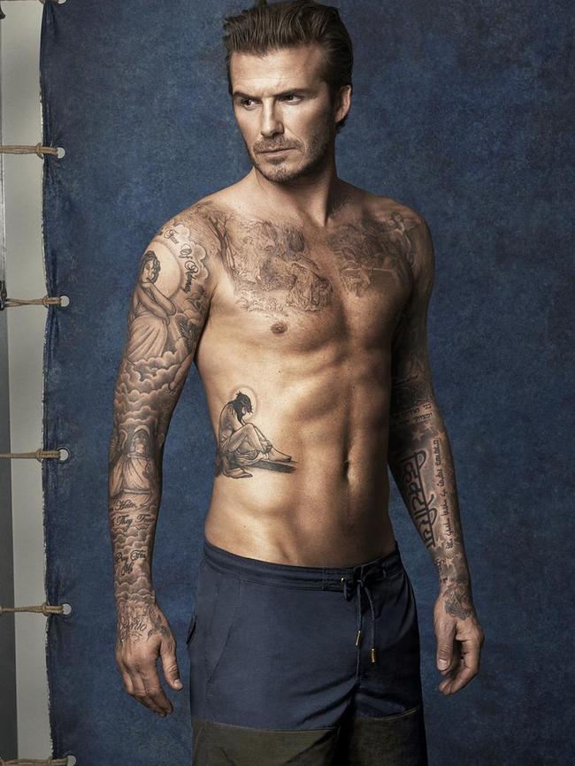 David Beckham was one of the first sports stars to set tattoo trends in the UK and beyond. Picture: Glen Luchford/H&amp;M