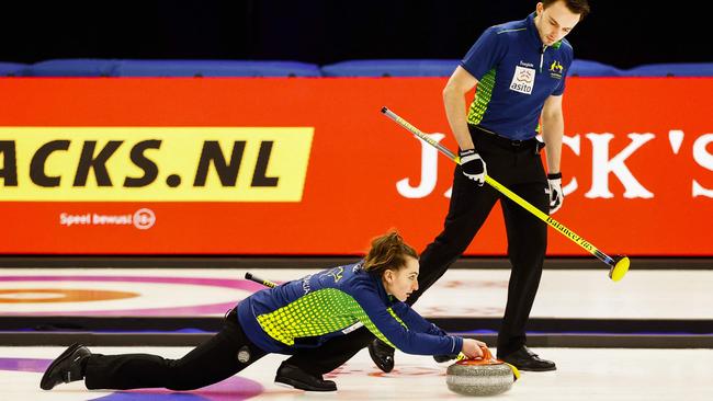 Tahli Gill with curling partner Dean Hewitt. Picture: Vincent Jannink/ANP/AFP