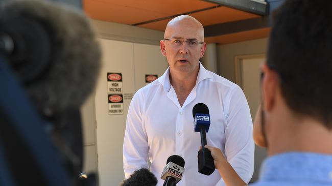 James Findlay from Parks Australia speaks to the media at Royal Darwin Hospital on Wednesday. Picture: Katrina Bridgeford