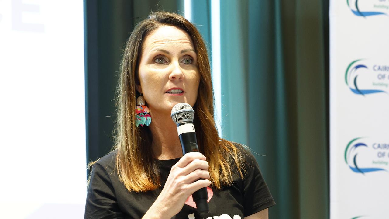 Cairns mayoral candidate Amy Eden speaks at the Cairns Chamber of Commerce's mayoral election debate lunch, held at the Pullman Reef Hotel Casino. Picture: Brendan Radke