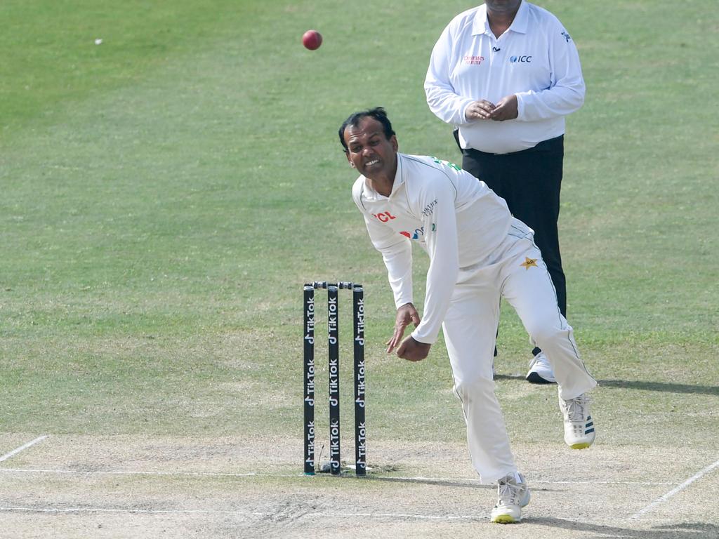 Pakistan spinner Nauman Ali filled his bag on Day 5. Picture: AFP