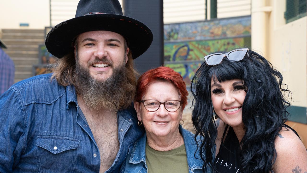 Linc Phelps, Diane Wallace and Stacey Phelps came down to enjoy the Buskers on Mary in Gympie. August 18, 2023. Picture: Christine Schindler