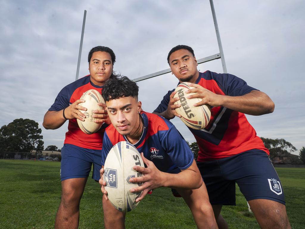 Jeremiah Neli , Rhylis Hohepa and Josiah Ekkehard Neli are ready to prove Hallam Senior College aren’t just making up the numbers in the Peter Mulholland Cup. Picture: Rob Leeson.