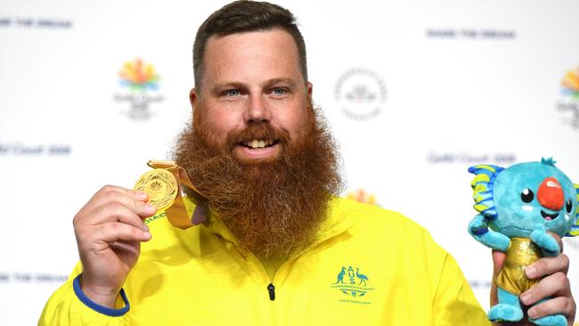 Daniel Repacholi of Australia celebrates taking the gold in the men's 50m pistol event. Picture: AAP.