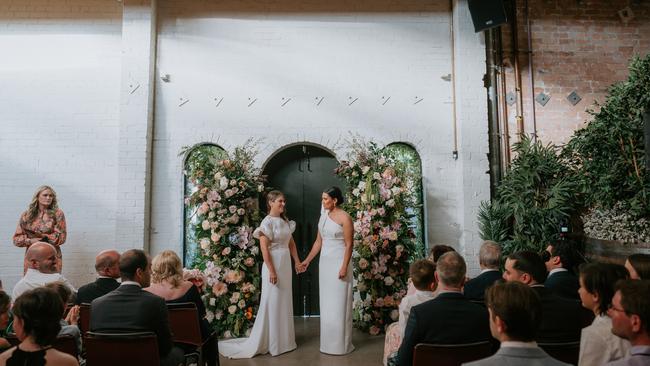 The couples' marriage was officiated by celebrant Shelley Amar. Picture: Corey Wright