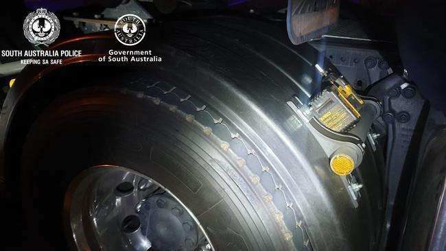 Officers noticed an electric drill attached to the truck’s wheel arch. Picture: SA Police