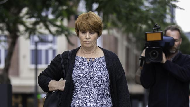 Julene Thorburn, the foster mother of murdered 12-year-old schoolgirl Tiahleigh Palmer, put on a wig before leaving court. Picture: NCA NewsWire / Dan Peled