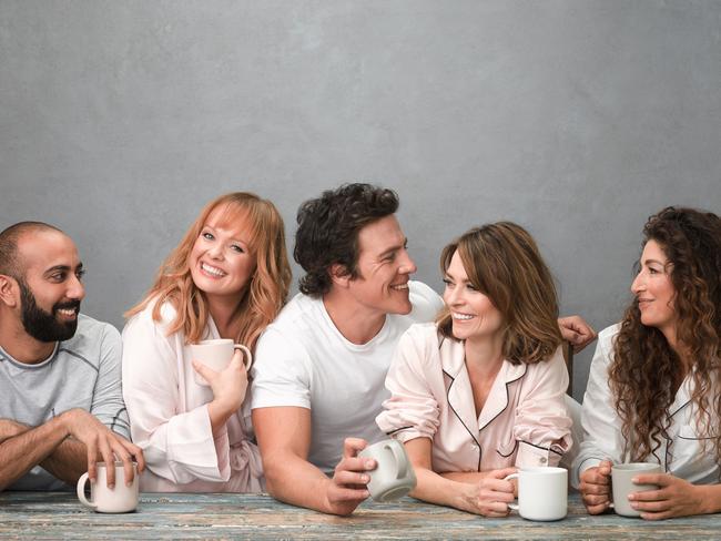 Stephen Peacocke (middle) with the cast of Five Bedrooms (from left) Roy Joseph, Katie Robertson, Kat Stewart and Doris Younane. Picture: Network Ten