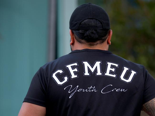 A CFMEU member pictured at its Bowen Hills headquarters on Friday.