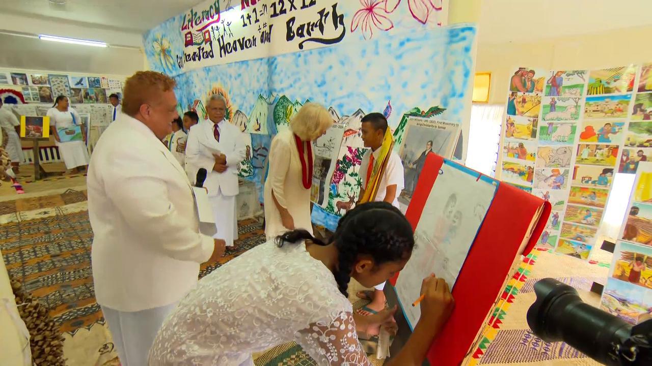 Children perform concert for Queen Camilla in Samoa