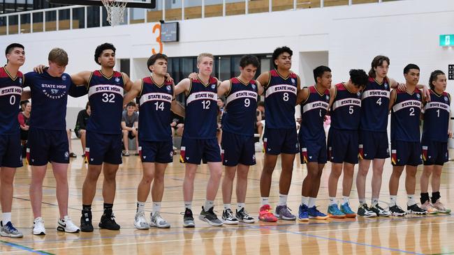 Brisbane State high School's Open Boys championship team. Picture: Highflyer Images/Basketball Qld