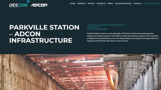 A screenshot from the Descon/Adcon website.