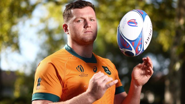 SAINT-ETIENNE, FRANCE - SEPTEMBER 15: Angus Bell poses ahead of the Rugby World Cup France 2023, at La CharpiniÃÂ¨re on September 15, 2023 in Saint-Etienne, France. (Photo by Chris Hyde/Getty Images)