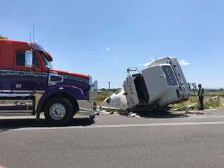 Two trucks have closed the Pacific Highway for two different reasons. Picture: Jarrard Potter