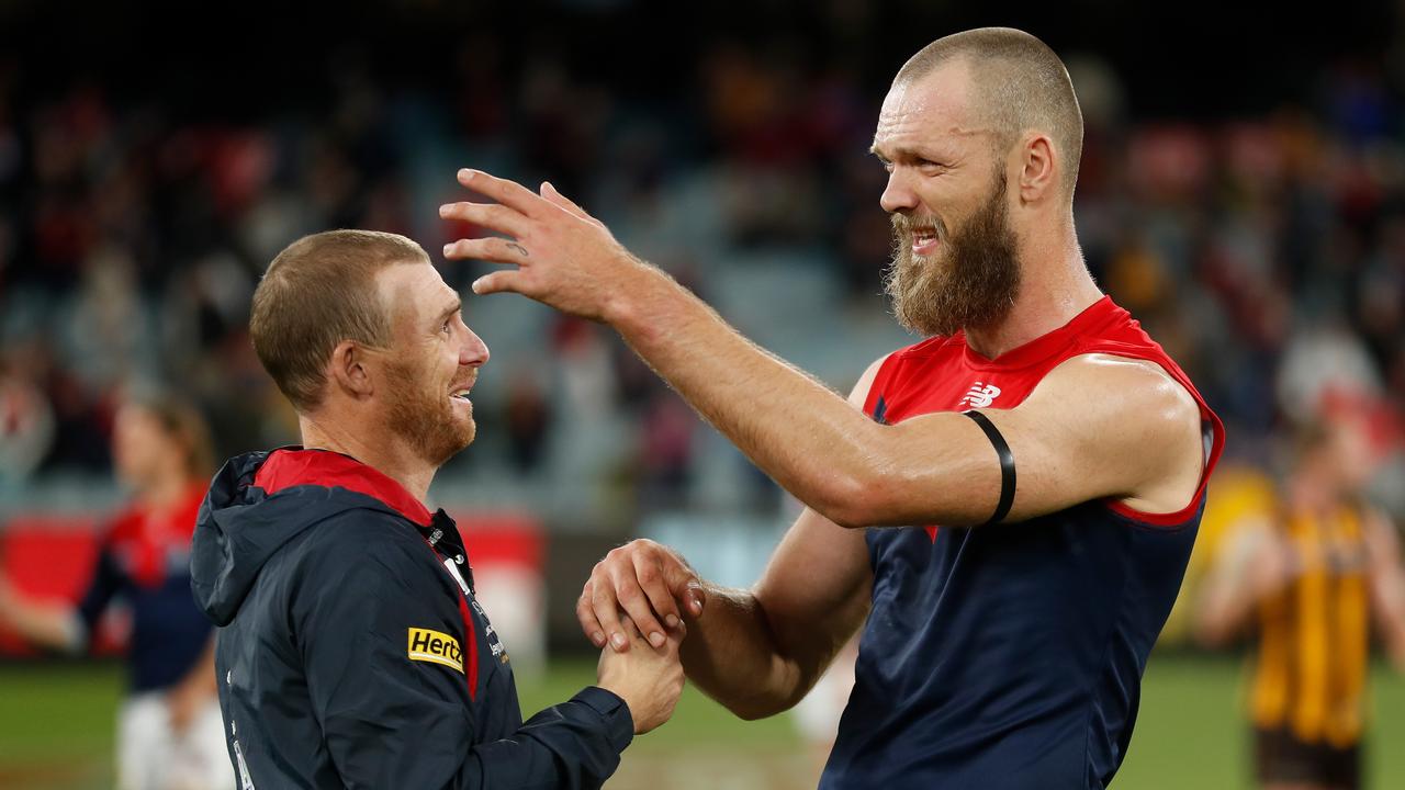 Coach Simon Goodwin and captain Max Gawn would have to be happy with the way their team is travelling. Picture: Michael Willson/AFL Photos via Getty Images