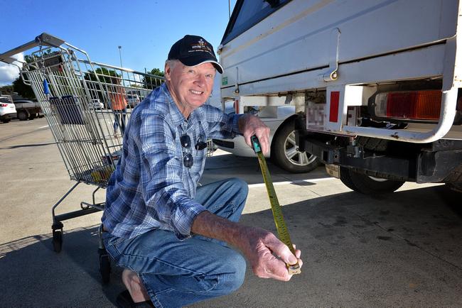 GETTING MEASURED: David Dewar helps measure a Gympie CBD car park ion The Gympie Times quest to find the most generous car park in Gympie. . Picture: Renee Albrecht