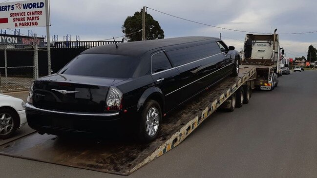 An unregistered limousine with a suspended driver was impounded by police.