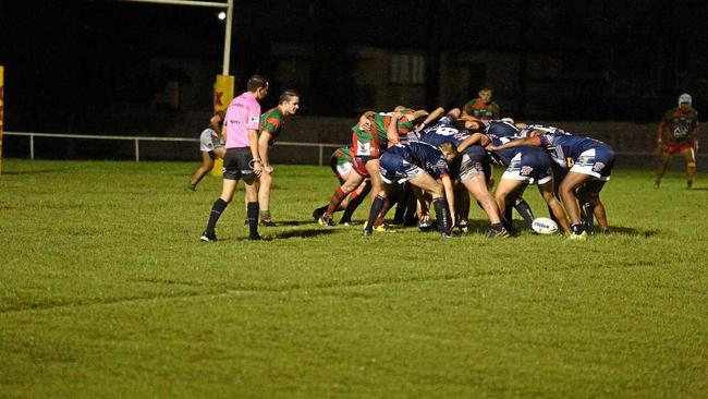 BROTHERS IN ARMS: Maryborough Brothers Nick Golusin feeds the ball into the scrum against Hervey Bay Seagulls earlier this season. Picture: Brendan Bowers