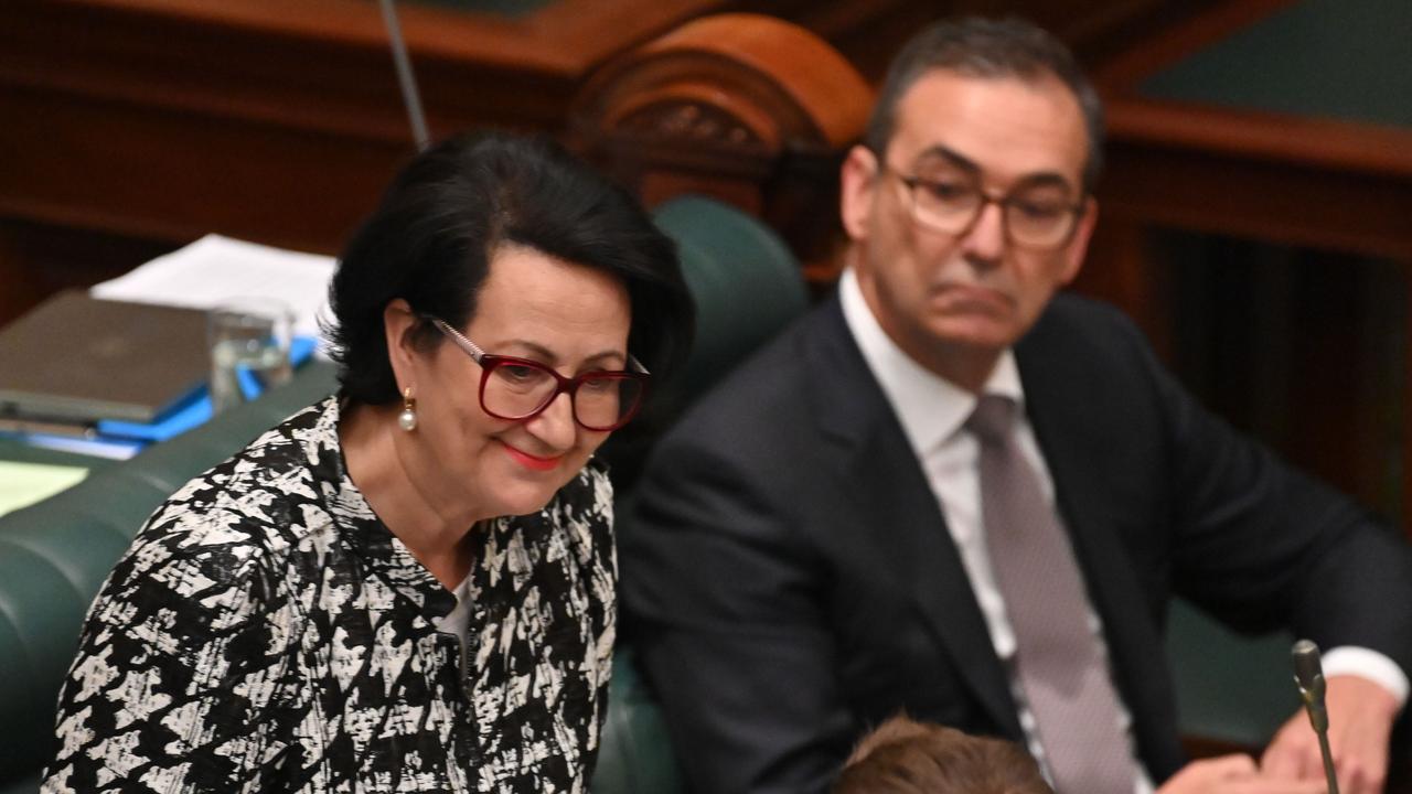 Deputy Premier Vickie Chapman and Premier Steven Marshall in state parliament on Thursday. Picture: Keryn Stevens