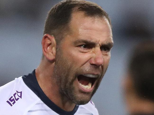 Melbourne's Cameron Smith yells to his team after a Penrith mistake during the 2020 NRL Grand Final between the Penrith Panthers and Melbourne Storm at ANZ Stadium, Homebush. Picture: Brett Costello