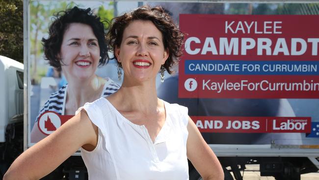 Labor candidate for Currumbin, Kaylee Campradt, in her electorate and with her campaign truck. Picture Glenn Hampson