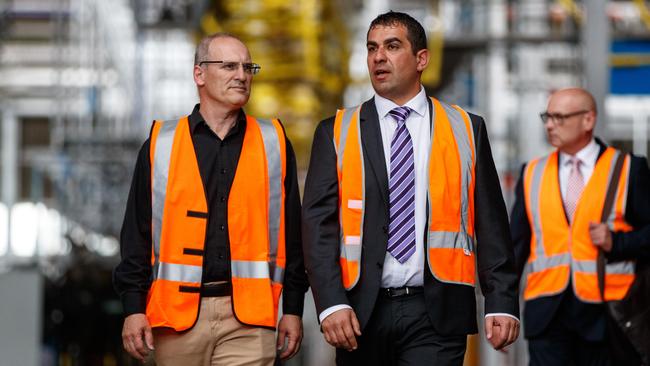 Pelligra Group chairman Ross Pelligra pictured with GM Holden Director of manufacturing, engineering and facilities Matthew Goodwins. Picture: Matt Turner