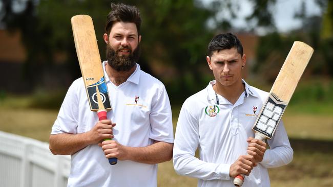 Ingleburn cricketers Josh Dunning (left) and Brayden Evans strike a pose back in 2017. (AAP Image/Joel Carrett)