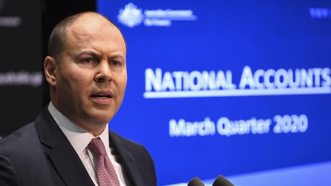 Nationally, GDP shrank by 0.3 per cent in the March quarter, prompting Treasurer Josh Frydenberg to confirm Australia’s economy was now in recession based on official treasury advice on what the June quarter will look like. Picture: AAP Image/ Lukas Coch