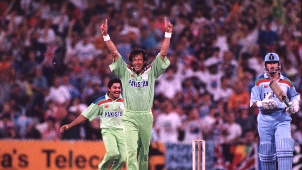 Imran Khan celebrates victory during the 1992 World Cup final. Photo: Australian Picture Library / All Sport Cricket F/L