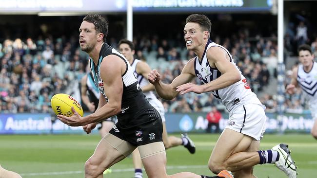 Travis Boak should cap his stunning return to form by winning Port Adelaide’s best and fairest, the John Cahill Medal. Picture: Sarah Reed