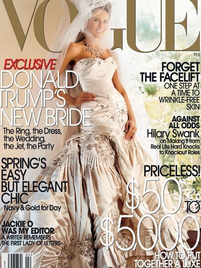 Melania Trump appeared on the cover of Vogue in 2005 after her wedding to Donald Trump. Picture: Supplied