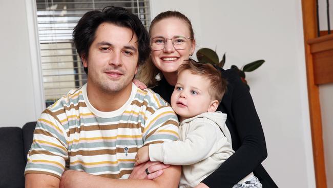 Concussed footballer Jahd Anderson and his partner Emily Shanley and son Obi in November. Picture: Alan Barber