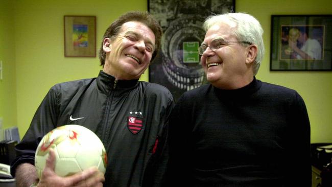 21/06/2002. SBS World Cup television hosts, Johnny Warren and Les Murray.