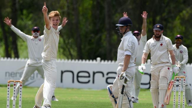 Kookaburra Cup cricket - Mudgeeraba Nerang vs. Surfers Paradise at Nerang RSL Oval. Surfers Paradise bowler Sam Willis. (Photo/Steve Holland)