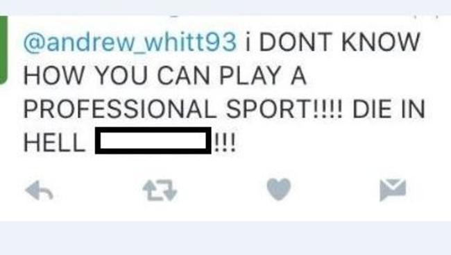 Some horrible words directed at Andrew Whittington on Twitter.