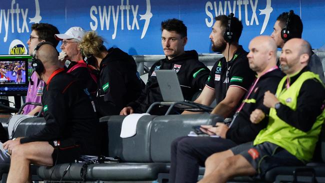 The Saints weren’t helped by Josh Battle being subbed out with concussion on Saturday. Picture: Russell Freeman/AFL Photos via Getty Images