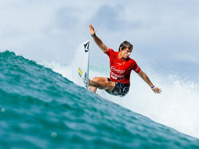 GOLD COAST, QUEENSLAND, AUSTRALIA - APRIL 27: Charly Quivront of France surfs in Heat 3 of the Round of 80 at the Bonsoy Gold Coast Pro on April 27, 2024 at Gold Coast, Queensland, Australia. (Photo by Cait Miers/World Surf League)