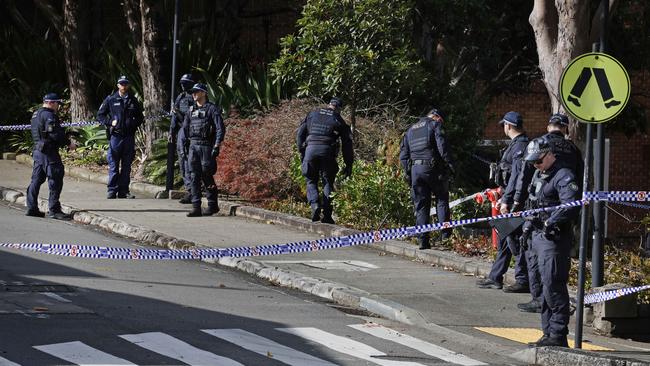 Police at the scene of the stabbing at Sydney University in July. Picture: Richard Dobson