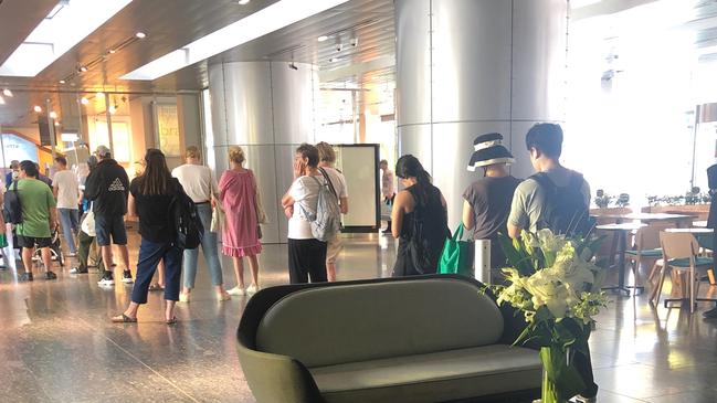 A long queue outside Brisbane City Library ahead of its indefinite closure tomorrow.