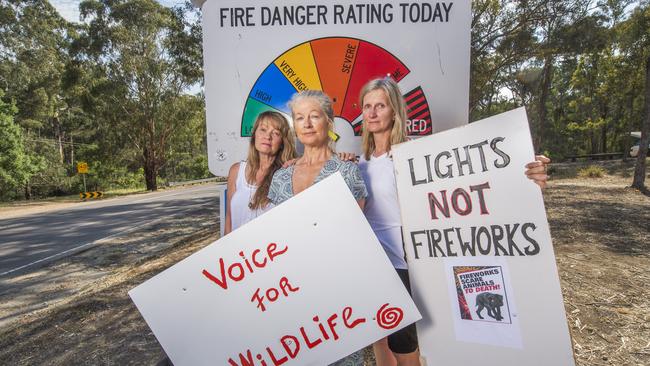 Sharon Murdoch, Jan Saunders and Mel Ellis fear private firework displays pose too big a risk during the fire danger period. They are supporting the council’s move to regulate private pyrotechnic shows in the rural parts of Nillumbik.