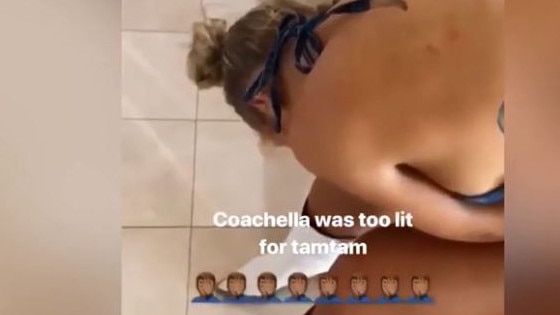 Tammy Hembrow filmed passed out asleep on a chair while at the Coachella music festival over the weekend.