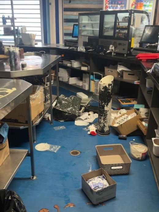 Inside Petes Place takeaway at Palm Cove showing damaged cause d by alleged teen offenders on Friday night. Picture: Supplied