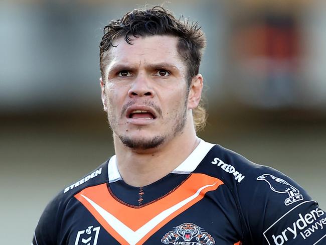 SYDNEY, AUSTRALIA - JULY 04: James Roberts of the Tigers watches the big screen during the round 16 NRL match between the Wests Tigers and the South Sydney Rabbitohs at Leichhardt Oval on July 04, 2021, in Sydney, Australia. (Photo by Mark Kolbe/Getty Images)