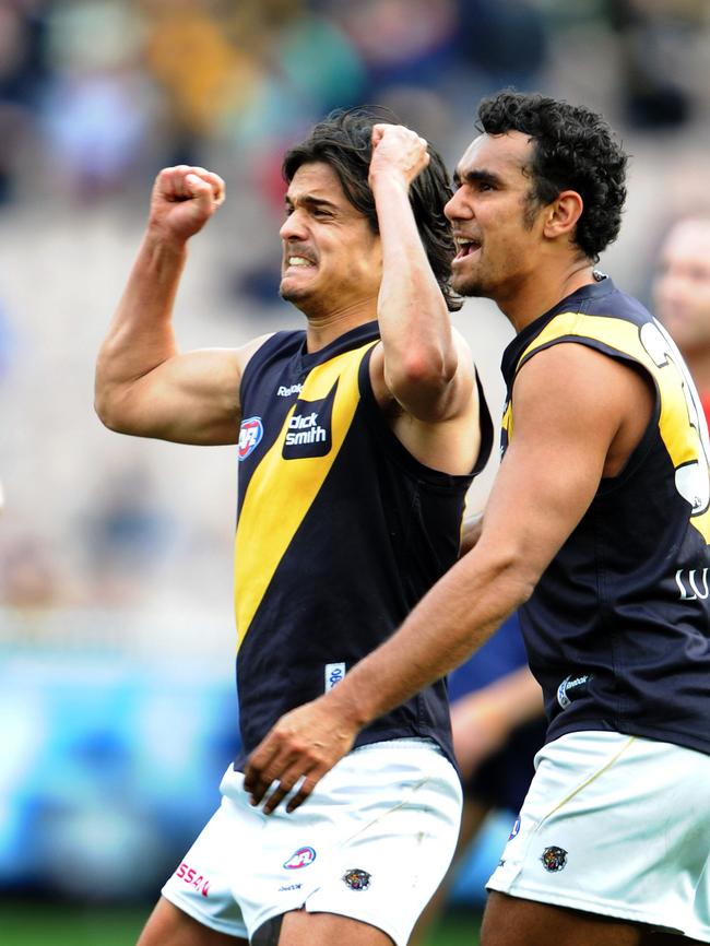 Jordan McMahon celebrates his matchwinning goal against Melbourne.