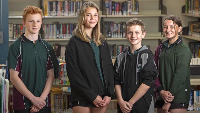 Clarence High School students Ben Ryan 14, Joni Uytendaal 14, Nick Birch 13 and Priya Bowering 13. Picture Chris Kidd